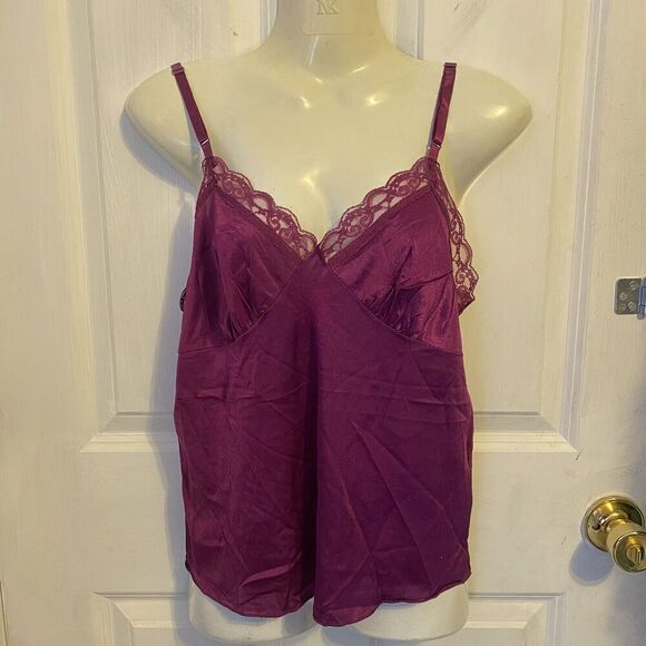 Vintage Deena Nylon Lace Trim Camisole Slip Tank Top Silky Lingerie Purple Sz 36 - Picture 1 of 10